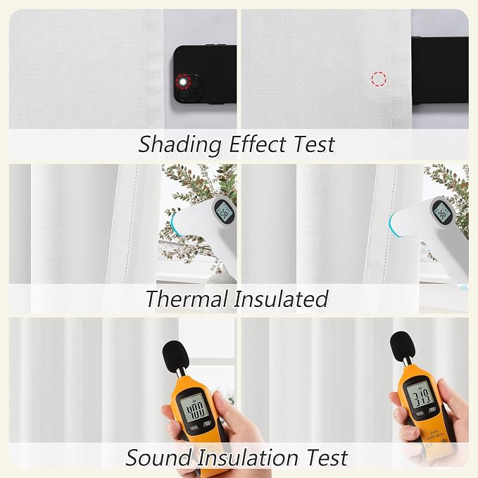 White 100% Blackout Linen Curtains 52 Inch Wide by 70 Inch - Image 5