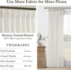 Short Beige White Linen Pinch Pleated Semi Sheer Curtains 63 Inch Long 50W | - Image 6