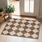 Front Door Rug - 2x3 Brown Beige Checkered Diamond Entry Rug | Non-Slip by Othilic