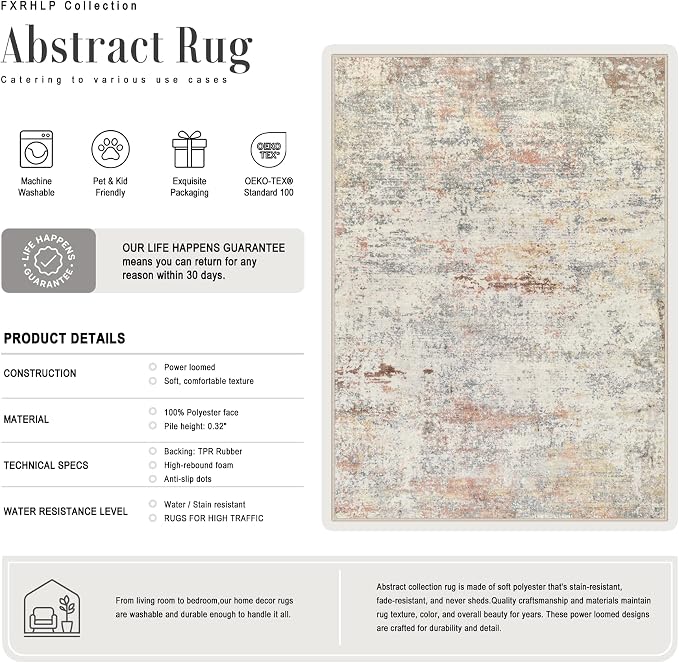 3x10 Washable Runner Rug：Modern Abstract Kitchen Soft Carpet Taupe | - Image 3