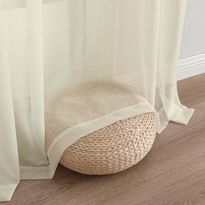 Sheer Curtains 84 Inches Long 2 Panels Set, Sheer Cream Curtains - Image 8