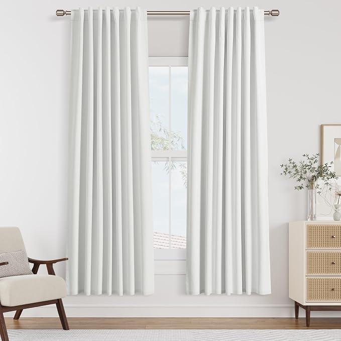 White 100% Blackout Linen Curtains 52 Inch Wide by 76 Inch by Guken