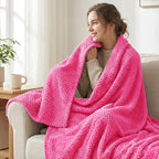 Exclusivo Mezcla Soft Waffle Fleece Bed Blanket Queen Size, Hot Pink | - Image 2