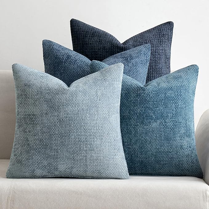 MIULEE Soft Decorative Chenille Pillow Covers Blue Series 20x20 Pack of 4 | by MIULEE