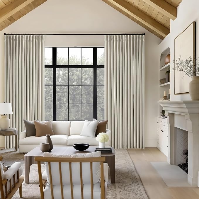 Oatmeal Beige Linen Blackout 92 Inch Curtains - Image 8