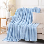 Light Blue Throw Blanket for Couch Sofa 90x90 inches Striped Design | Fleece - Image 4