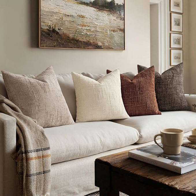 MIULEE Chenille Textured Lumbar Throw Pillow Covers Oatmeal 12x20 Set of 2 | - Image 5