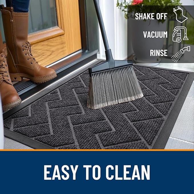 OLANLY Front Door Mat Outside 47x23, All-Season Absorbent Rubber Doormat | Grey - Image 6