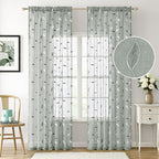 MIULEE Sage Sheer Curtains 2 Panels Embroidered Leaf Patterned, W52 x L96 | - Image 3