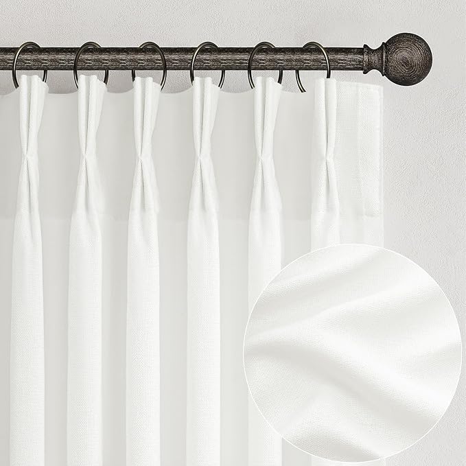 Pure White Short Thick Linen Viral Curtains 54 Inch Length 2 Panel Set by PleatedDrapes