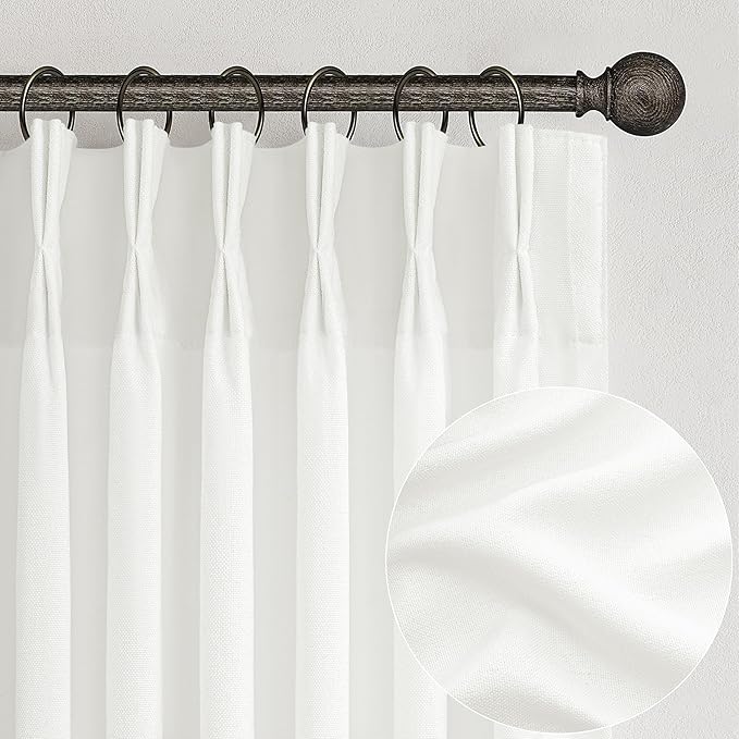 PleatedDrapes White Linen 102 Inch Long Curtains by PleatedDrapes