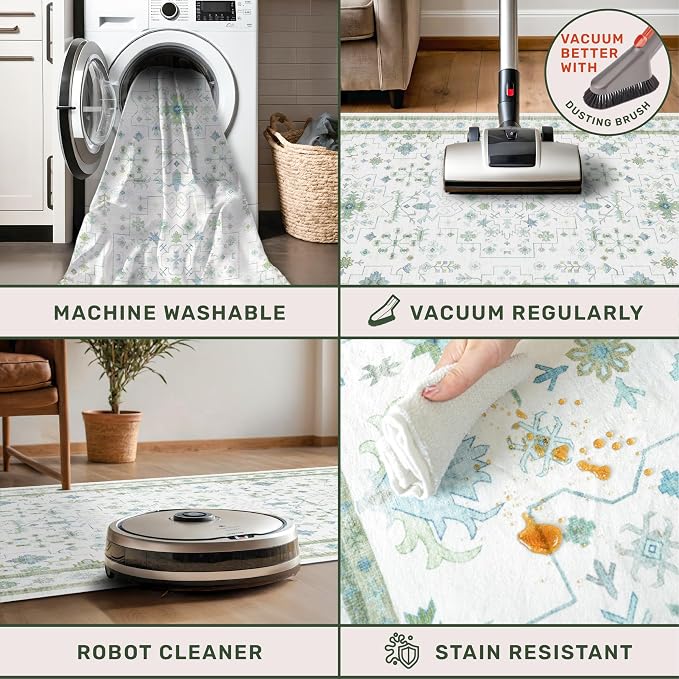 Washable Oushak Bathroom Runner Rug 2x5 - Image 4