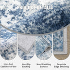 3x10 Washable Runner Rug：Modern Abstract Kitchen Soft Carpet Blue | - Image 6