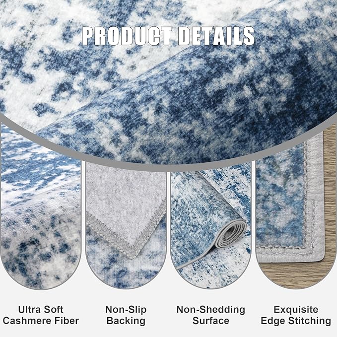 Area Rug Living Room: 4x6 Modern Washable Indoor Soft Carpet Blue | - Image 6