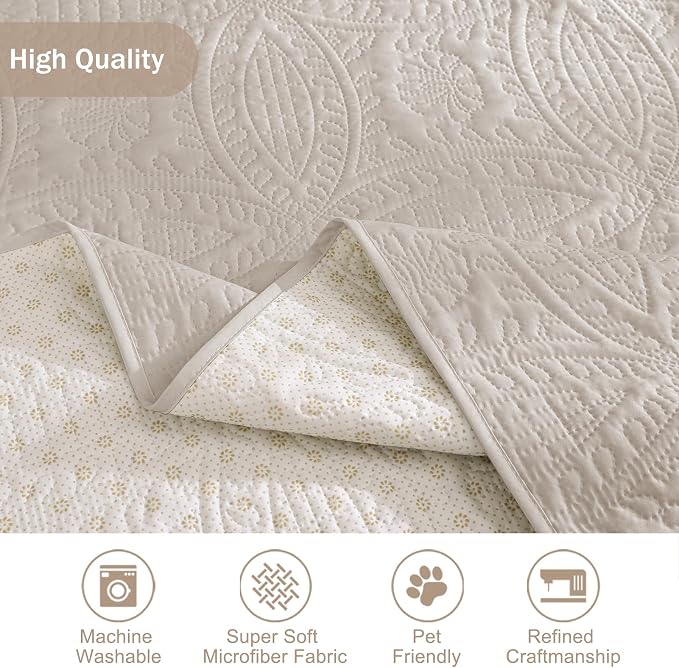 Beige Quilted Recliner Chair Covers, Water-Repellent Recliner Slipcovers - Image 5
