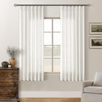 Beige White Pinch Pleated Linen Curtains 63 Inch Length 2 Panels | by Twodrapes