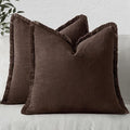 MIULEE Linen Fringe Decorative Fall Throw Pillow Covers Dark Brown 20x20 | Set by MIULEE