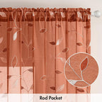 MIULEE Burnt Orange Sheer Fall Curtains 2 Panels Leaf Patterned, W52 x L84 | - Image 6