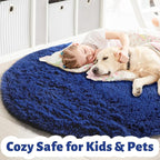 Amdrebio Navy Blue Large Fluffy Round Rug 7Ft - Image 2