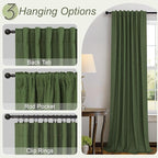 Olive Green Blackout Curtains 84 Inches Long 2 Panels Linen Boho Black Out Dark - Image 6