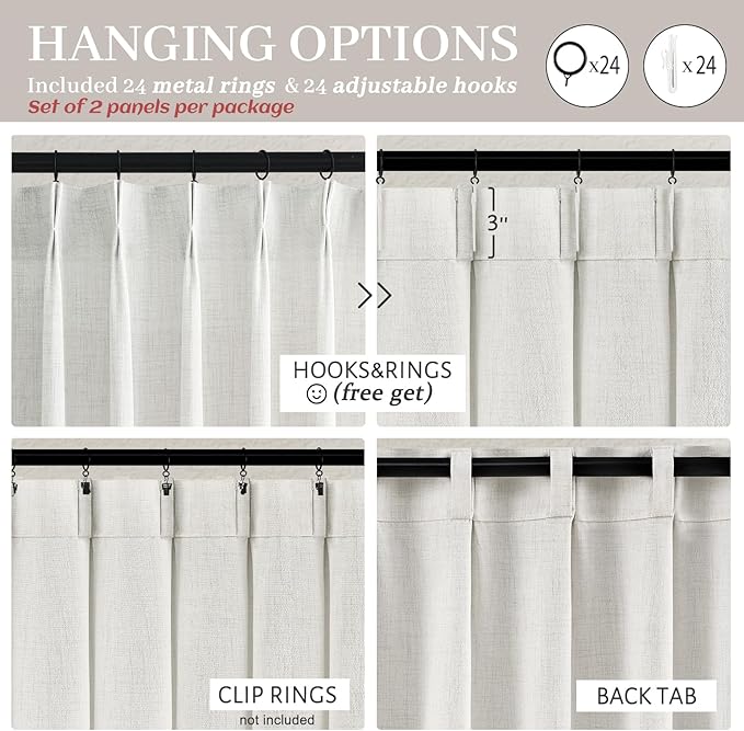 Natural Linen 70 Inch Extra Wide Curtains 102 Inch Long Panels 2 Set - Image 4