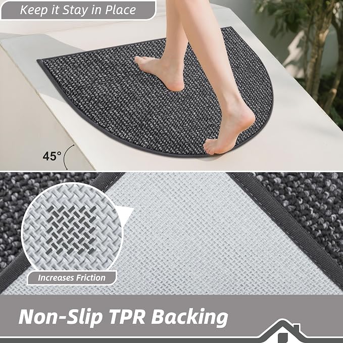 BEQHAUSE Dirt Trapper Door Mat 36" x 60" Half Circle Non Slip, Charcoal | - Image 5