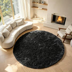 Black Round Rugs 8ft for Living Room, Fluffy Bedroom Circle Area Rug, Soft by ONASAR