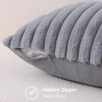 decorUhome Fall Faux Fur Throw Pillow Covers 12x20 Set of 2 Grey | Decorative - Image 3