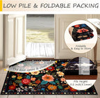 Floral Washable 2x6 Area Rugs Runner Entryway Hallway Black | Flower Carpet - Image 4