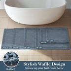 RESARE Waffle Bathroom Runner Rugs, Non Slip Boho Bath Mat 24"x60" Blue | Long - Image 5