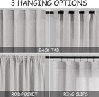 Grey Linen Back Tab Curtains 96 Inches Long 2 Panels Set - Image 3