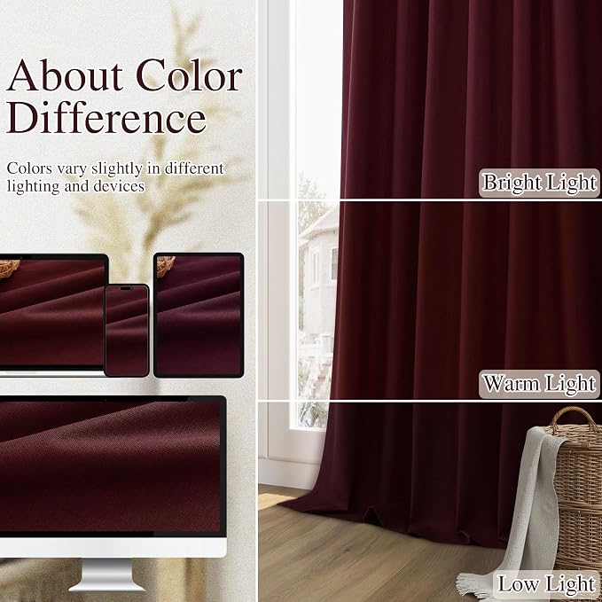 100% Blackout Curtains 108 Inch Length 2 Panels Set - Image 7