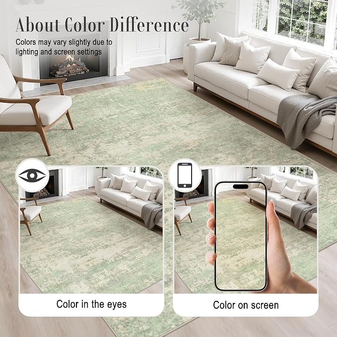 Round Area Rug Living Room: 6 ft Modern Washable Indoor Carpet | - Image 4