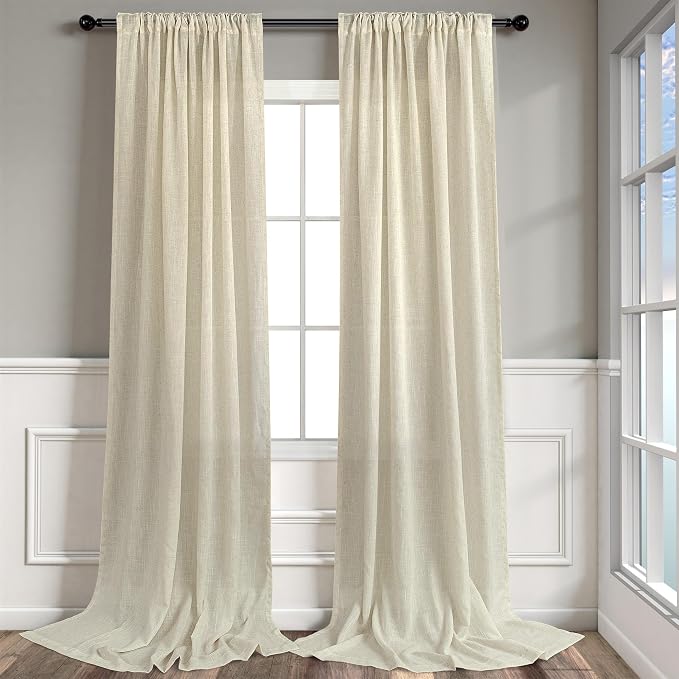 Oatmeal Birch Beige 90 Inches Long Linen Sheer Curtains - Image 9