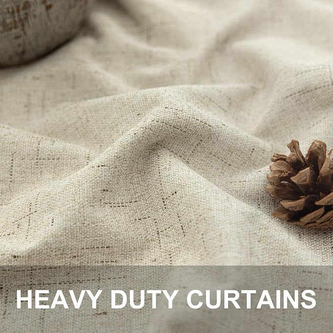 100% Blackout Neutral Curtains for Living Room 96 Inches Long 8 ft Faux Linen - Image 3