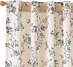 Extra Long Black Vintage Floral Linen Curtains Farmhouse 2 Panels | Elisa Series by Lazzzy
