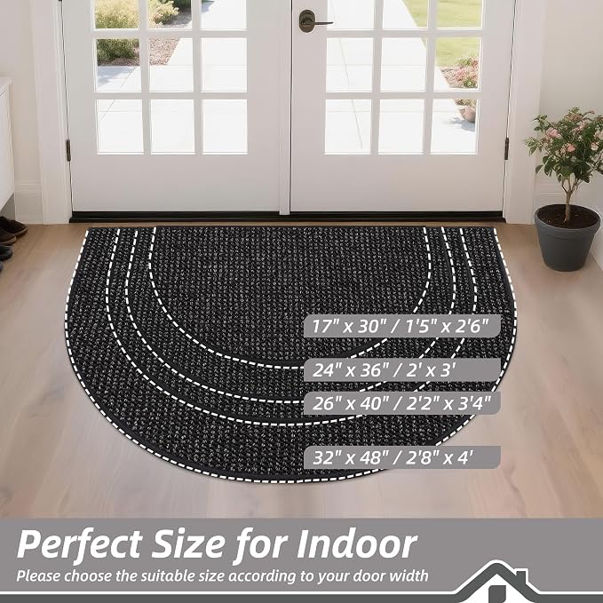 BEQHAUSE Dirt Trapper Door Mat 26" x 40" Half Circle Non Slip Rugs, Absorbent - Image 2