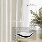 Beige White 100% Blackout Linen Curtains 80 Inch Length 2 Panels Set - Image 4