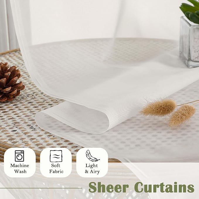 Ivory Sheer Curtains 78 Inches Long 2 Pcs, Rod Pocket Light Filtering Bedroom - Image 5