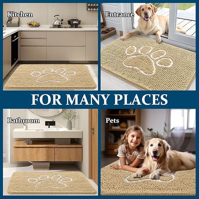 OLANLY Dog Door Mat for Muddy Paws 70x35, Paw Print Design Chenille Mud Mat | - Image 8