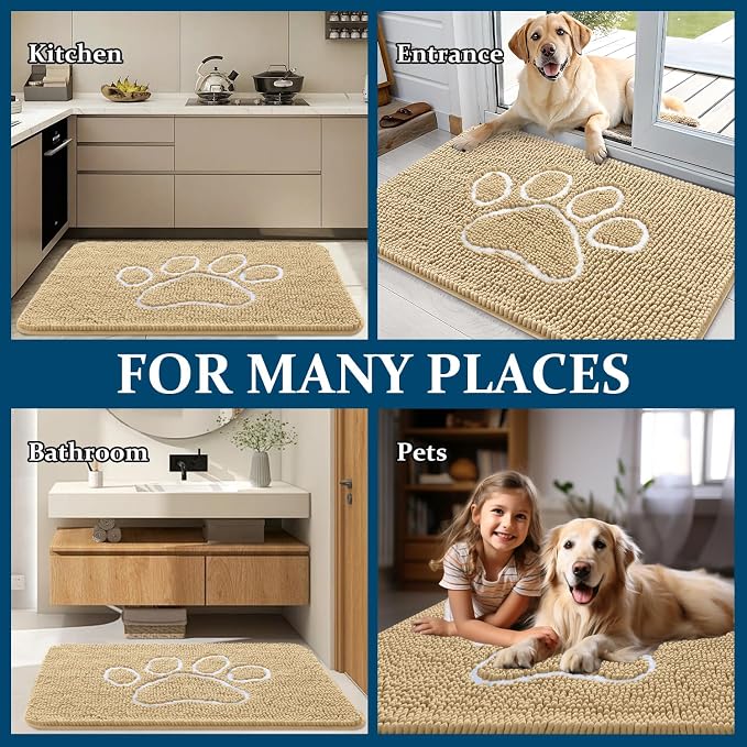 OLANLY Dog Door Mat for Muddy Paws 47x17, Paw Print Design Chenille Mud Mat | - Image 8