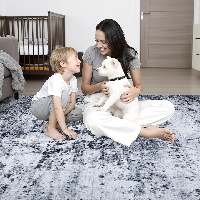 2.6x8 Washable Runner Rug：Modern Abstract Kitchen Carpet Black | - Image 10