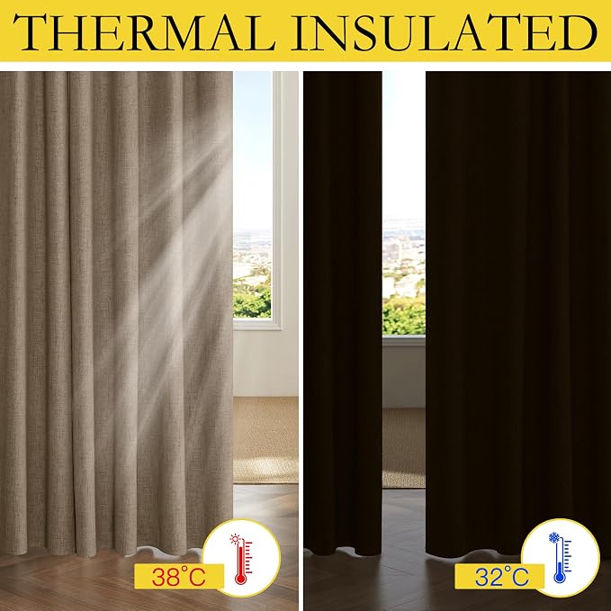 NICETOWN Linen Full Blackout Curtains 52 x 80 inch Panels, Full Bedroom Light - Image 5