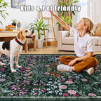 PLHXFR 6x9 Area Rug Living Room: Floral Washable Boho Carpet Dark Green | - Image 8