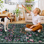 PLHXFR 2x6 Washable Runner Rug：Floral Indoor Kitchen Carpet Dark Green | - Image 9