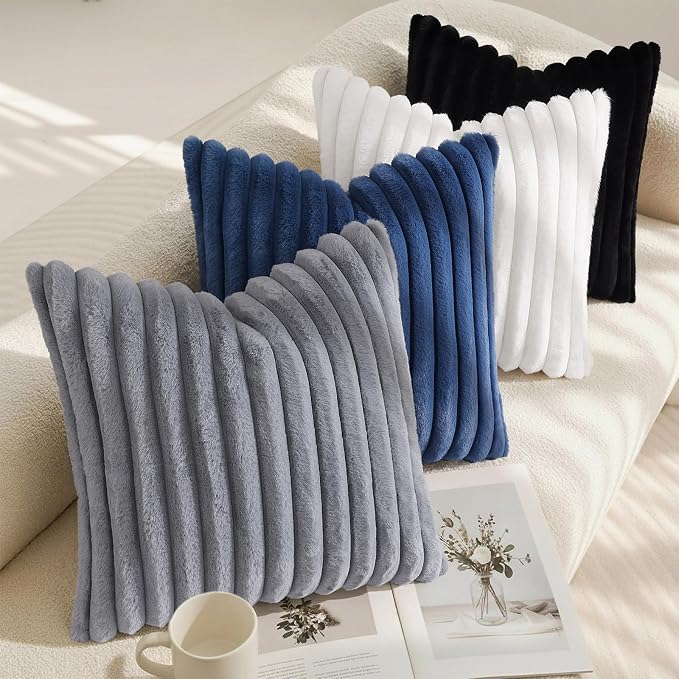 decorUhome Fall Faux Fur Throw Pillow Covers 12x20 Set of 2 Grey | Decorative - Image 7