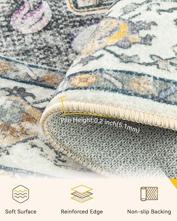 RELEANY Washable Area Rug, Round 6ft, Water Repellent, Pet Friendly, Vintage - Image 4