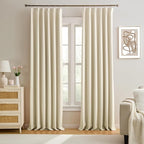 Cream Black Out Pleated Curtains 102 Inch Long, Elegant Luxury Soft Polyester by KEQIAOSUOCAI