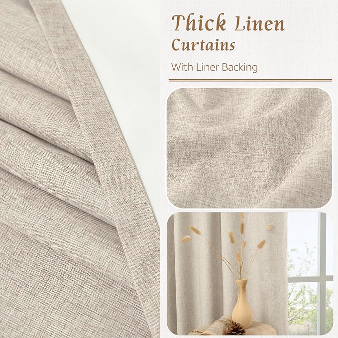 Oatmeal 100% Blackout Linen Curtains 84 Inch - Image 8