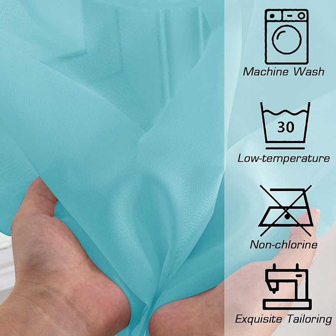 Short Aqua Sheer Curtains 30 Inch Length 2 Panels Set, Kitchen Curtains Tiers - Image 5